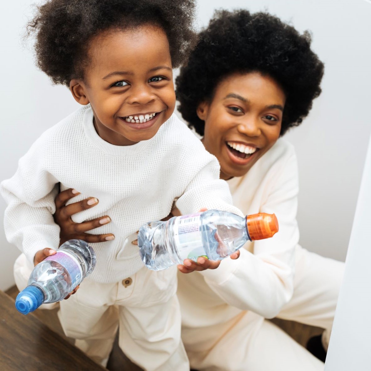 Mum and son with evian